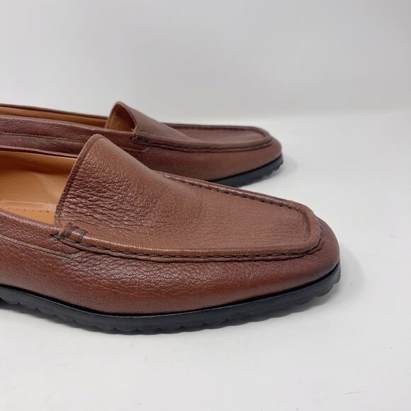 Faconnable Mens Size 12 Tan Brown Leather Square Toe Loafers Slip On Driver Shoe - Picture 3 of 11